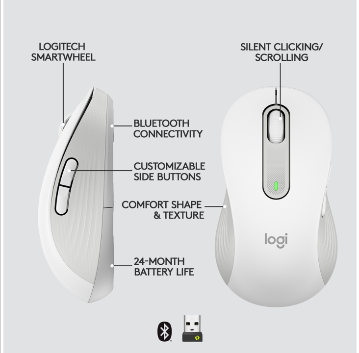 Logitech Signature M650 Large Wireless Off-White (Left Handed) - Mouse - Optic - 5 buttons - White