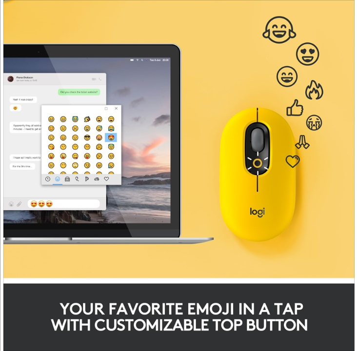 Logitech POP Mouse - Blast Yellow - Mouse - Optic - 4 buttons - Yellow