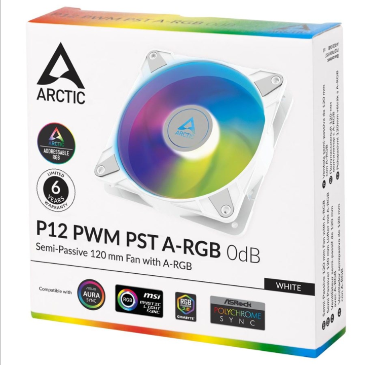 Arctic P12 PWM PST A-RGB - مروحة هيكل - 120 مم - أبيض مع ضوء RGB - 24 ديسيبل