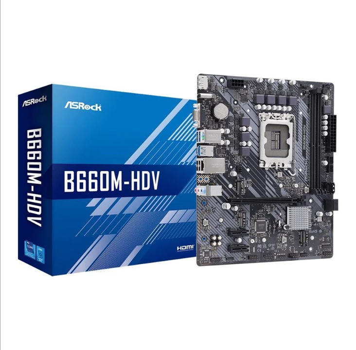 ASRock B660M-HDV - لوحة أم - micro ATX - مقبس LGA1700 - لوحة أم B660 - Intel B660 - مقبس Intel LGA1700 - ذاكرة الوصول العشوائي DDR4 - Micro-ATX