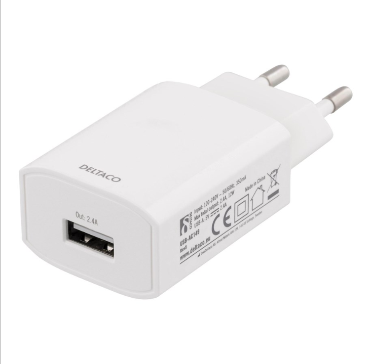 Deltaco USB-AC150 - Power adapter - 12 Watt - 2.4 A (USB) - white