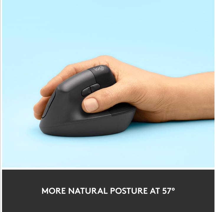 Logitech Lift Right Vertical - Graphite - Ergonomic mouse - Optic - 6 buttons - Black