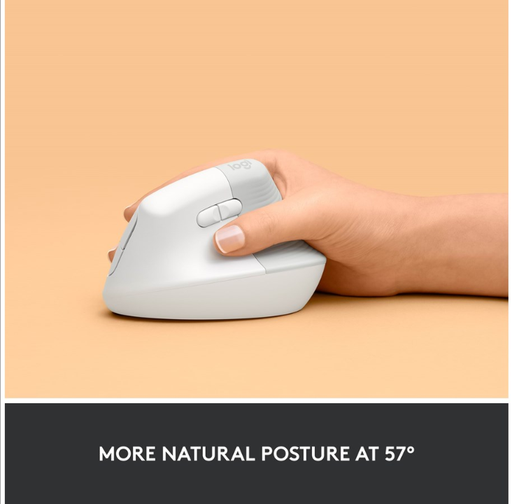 Logitech Lift Right Vertical - White - Ergonomic mouse - Optic - 6 buttons - White