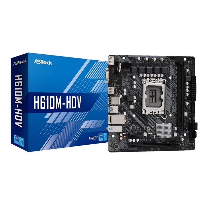 ASRock H610M-HDV - motherboard - micro ATX - LGA1700 Socket - H610 Motherboard - Intel H610 - Intel LGA1700 socket - DDR4 RAM - Micro-ATX