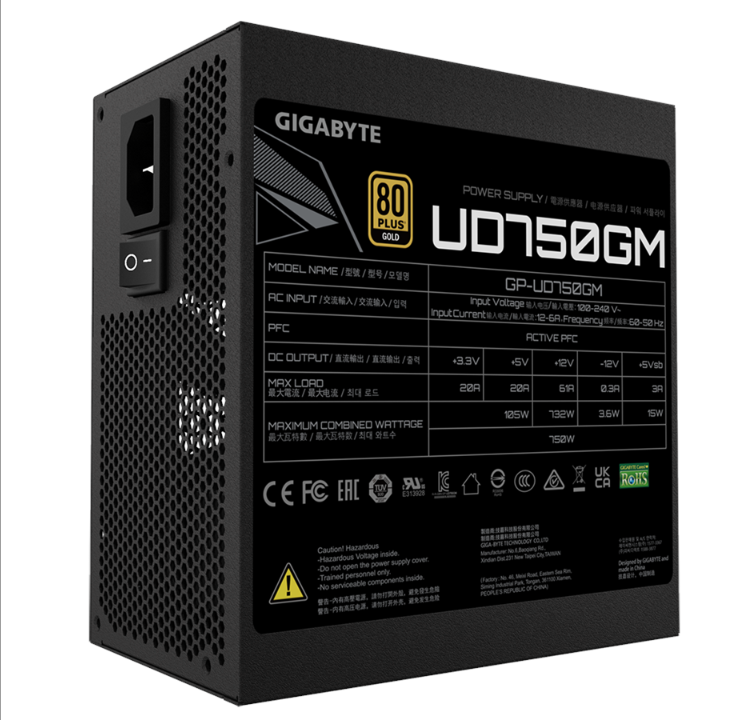 GIGABYTE UD750GM power supply - 750 Watt - 120 mm - 80 Plus Gold certificate