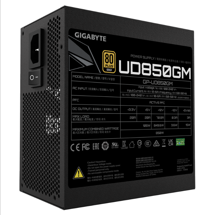 GIGABYTE UD850GM power supply - 850 Watt - 120 mm - 80 Plus Gold certificate