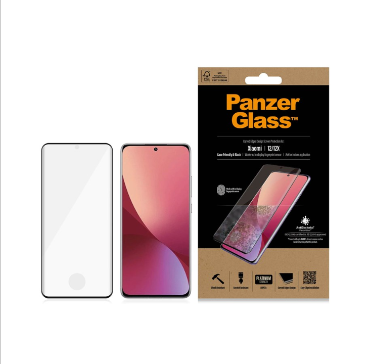 PanzerGlass Xiaomi 12/Xiaomi 12x (Case Friendly) - AntiBacterial - Black