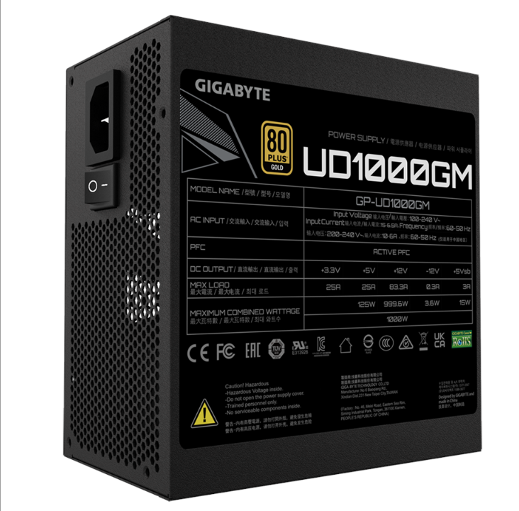 GIGABYTE UD1000GM power supply - 1000 Watt - 120 mm - 80 Plus Gold certificate