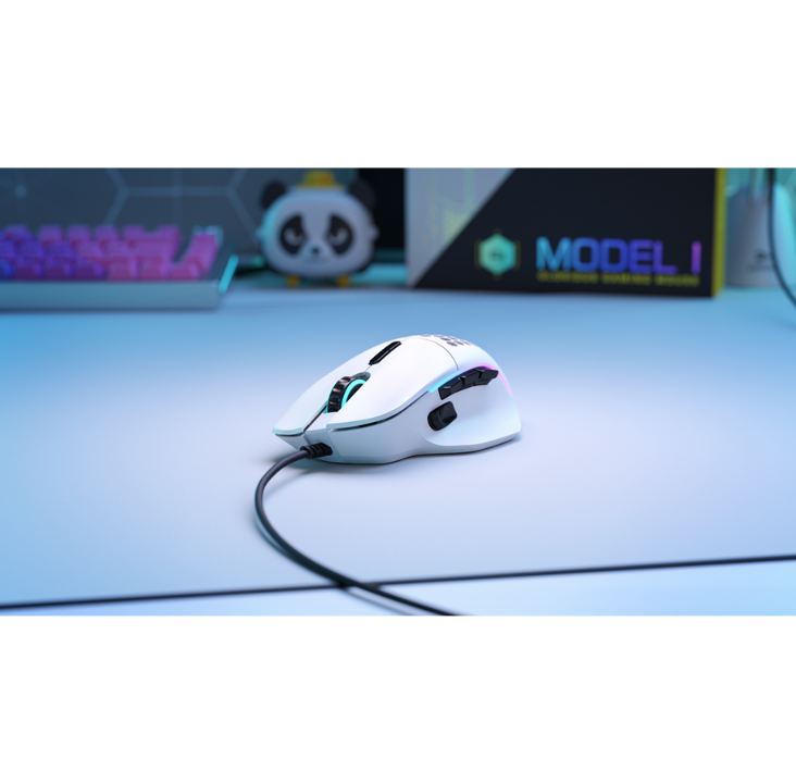 Glorious Model I - White - Gaming mouse - Optic - 9 buttons - White with RGB light