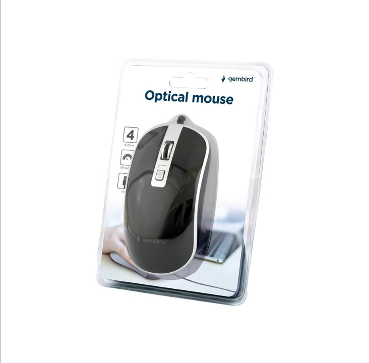 Gembird - mouse - USB - black silver - Mouse - Optic - 4 buttons - Silver