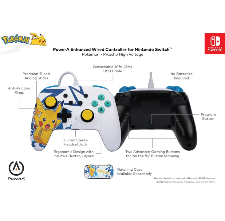 PowerA Enhanced Wired Controller for Nintendo Switch - Pikachu High Voltage - Gamepad - Nintendo Switch