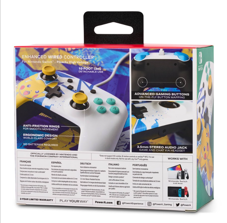 PowerA Enhanced Wired Controller for Nintendo Switch - Pikachu High Voltage - Gamepad - Nintendo Switch