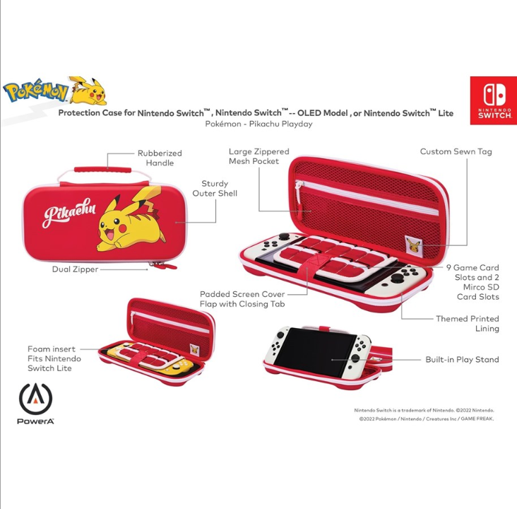 PowerA Protective case for Nintendo Switch - OLED Model, Nintendo Switch or Nintendo Switch Lite - Pikachu Playday - Bag - Nintendo Switch OLED