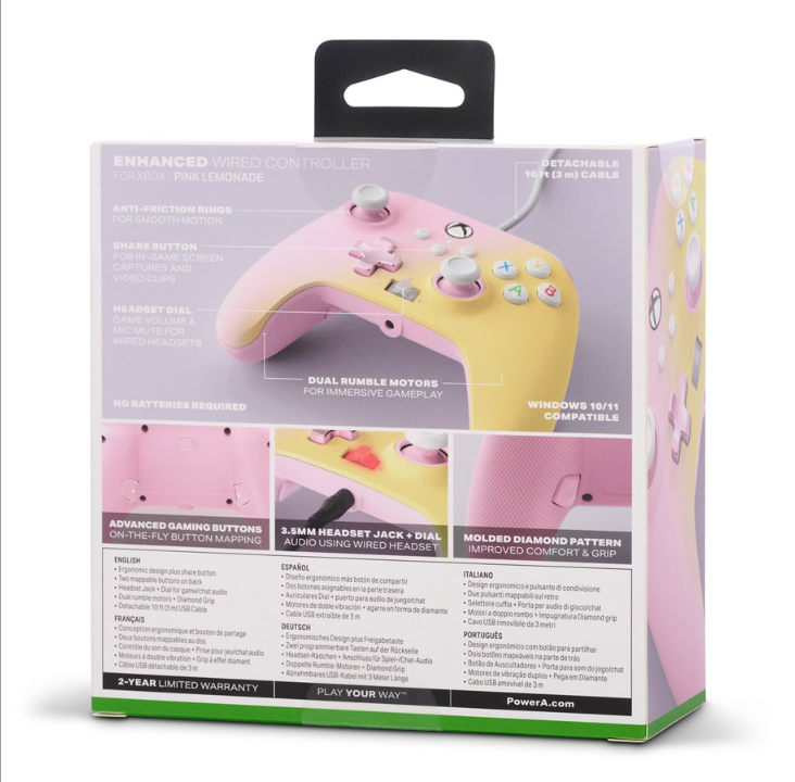 PowerA Enhanced Wired Controller for Xbox Series X|S - Pink Lemonade - Gamepad - Microsoft Xbox One