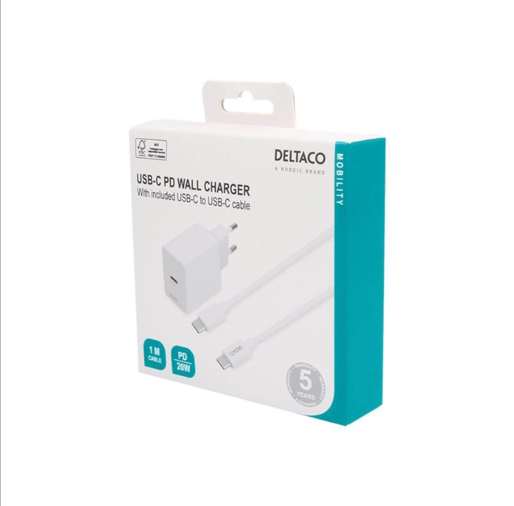 Deltaco USBC-AC146 power adapter - USB-C - 20 Watt