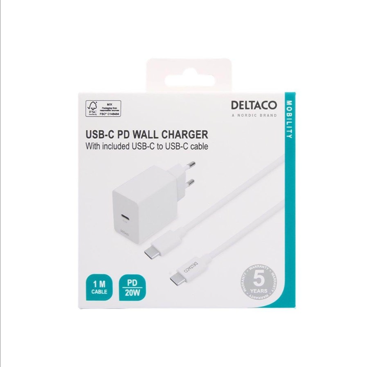 Deltaco USBC-AC146 power adapter - USB-C - 20 Watt