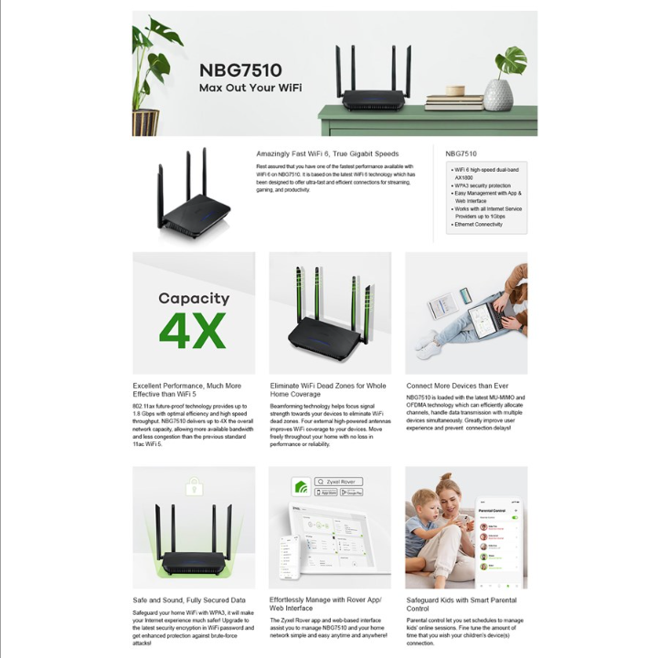 ZyXEL NBG7510 AX1800 WiFi 6 Gigabit Router - Wireless router Wi-Fi 6