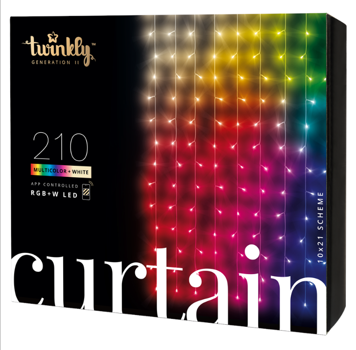 Twinkly Curtain “ 210 App-controlled 210 RGB + Warm White LEDs. 1.5 x 2.1 Meters. Clear Wire.