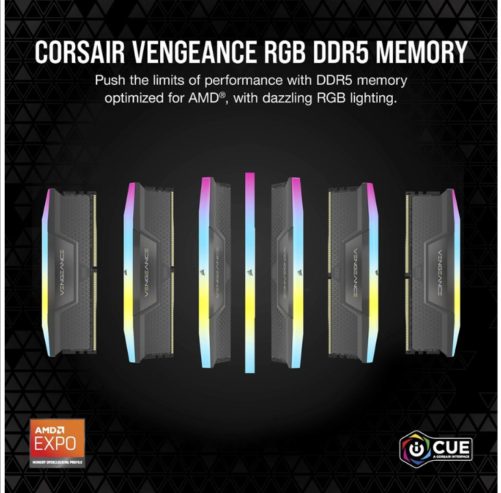 Corsair Vengeance RGB DDR5-5200 - 32GB - CL40 - Dual Channel (2 pcs) - AMD EXPO - gray with RGB