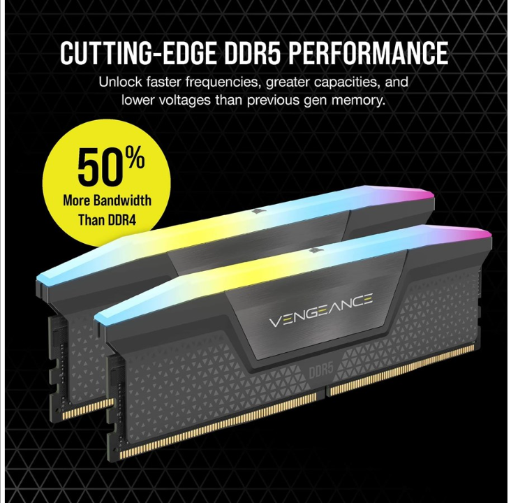 Corsair Vengeance RGB DDR5-5200 - 32GB - CL40 - Dual Channel (2 pcs) - AMD EXPO - gray with RGB