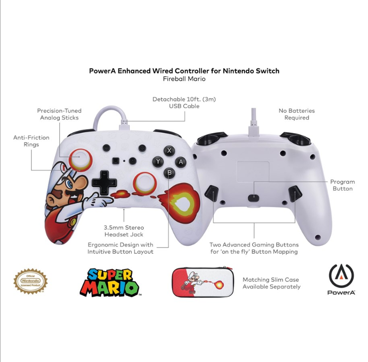 PowerA Enhanced Wired Controller for Nintendo Switch - Fireball Mario - Gamepad - Nintendo Switch