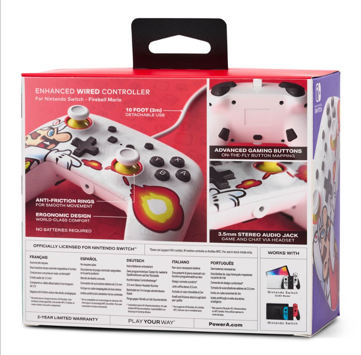 PowerA Enhanced Wired Controller for Nintendo Switch - Fireball Mario - Gamepad - Nintendo Switch