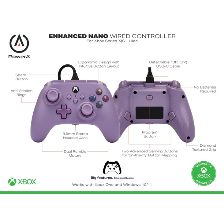 PowerA Nano Enhanced Wired Controller for Xbox Series X|S - Purple - Microsoft Xbox Series S