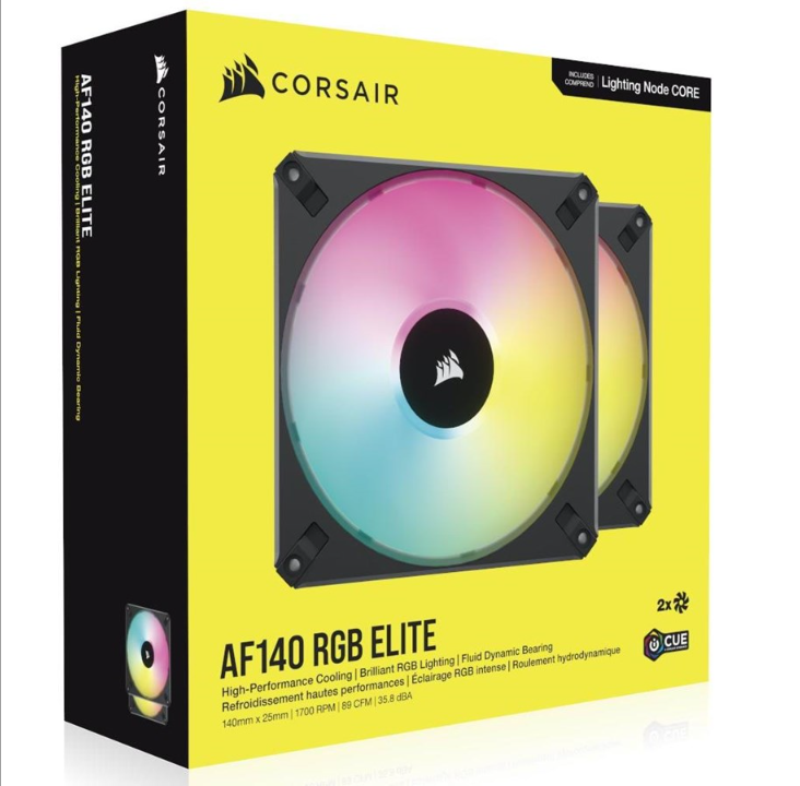 Corsair iCUE AF140 RGB ELITE - 黑色 - 2 件装 - 机箱风扇 - 140 毫米 - 黑色带 RGB LED - 34 dBA