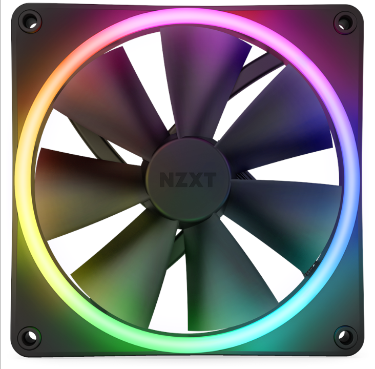 NZXT F140 RGB DUO 2 件装和 RGB 控制器 - 黑色 - 机箱风扇 - 140 毫米 - 黑色带 RGB LED - 36 dBA