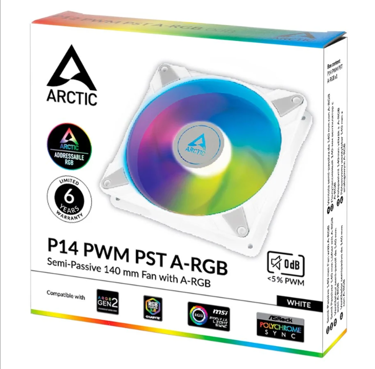 Arctic P14 PWM PST A-RGB - 白色 - 机箱风扇 - 140mm - 白色带 RGB 灯 - 23 dBA