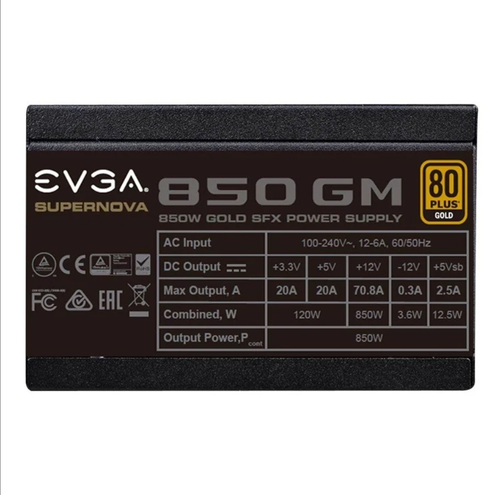 EVGA SuperNOVA 850 GM 电源 - 850 瓦 - 92 毫米 - 80 Plus 金牌证书 *演示*