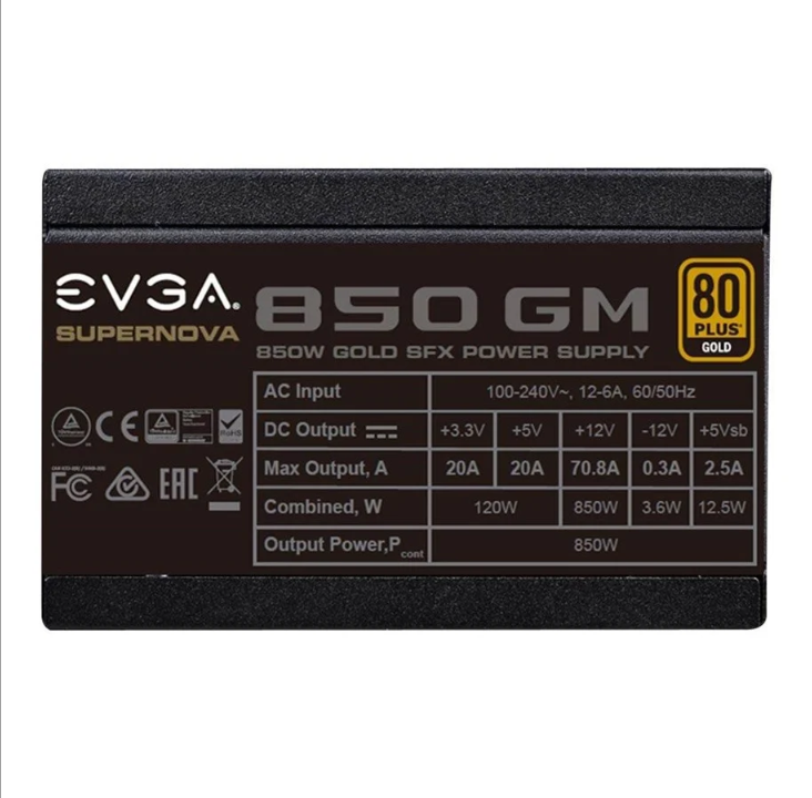 EVGA SuperNOVA 850 GM power supply - 850 Watt - 92 mm - 80 Plus Gold certificate
