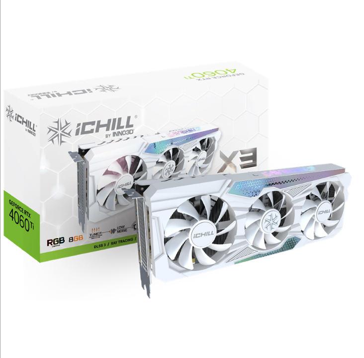 Inno3D GeForce RTX 4060 Ti iChill X3 أبيض - 8 جيجا بايت GDDR6 RAM - بطاقة الرسومات