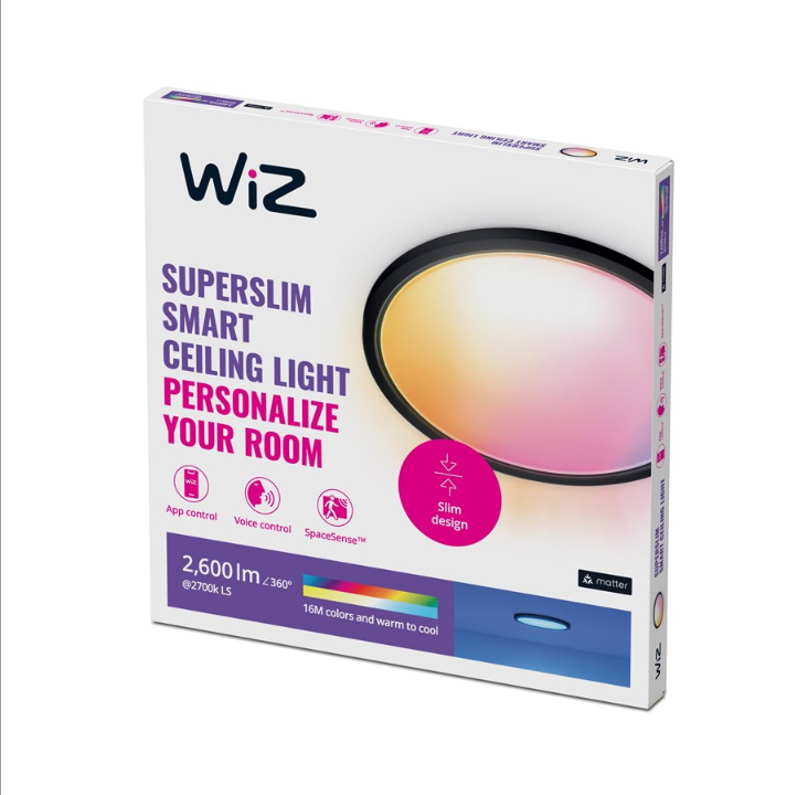 مصباح سقف WiZ SuperSlim 22W 2700-6500K RGB، أسود