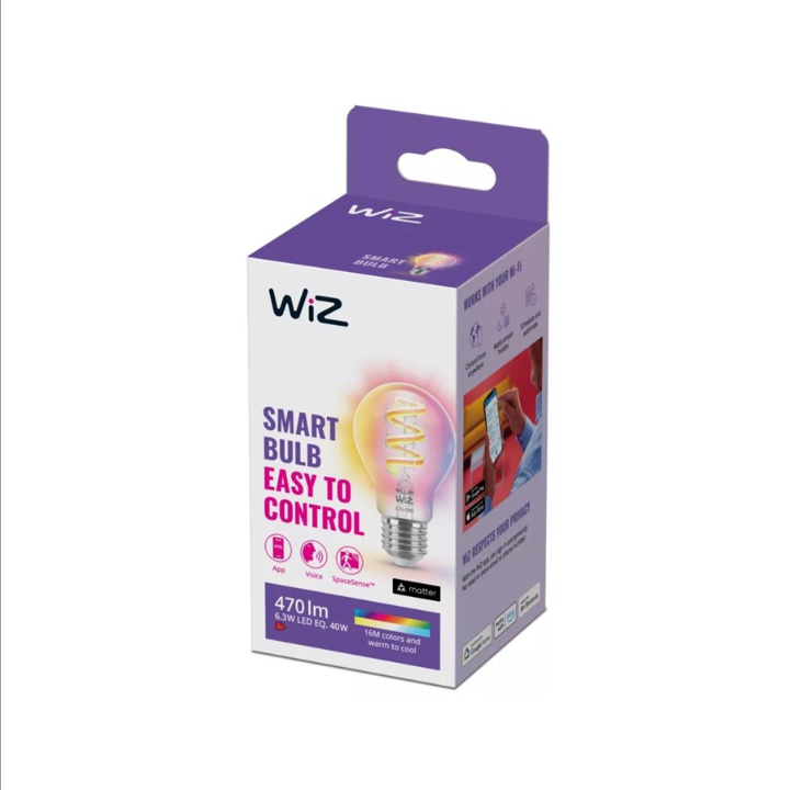 WiZ Filament Standard A60 6.3W RGB E27, ready
