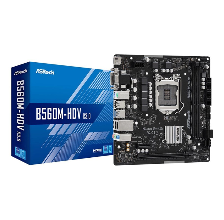 ASRock B560M-HDV R3.0 - motherboard - micro ATX - LGA1200 Socket - B560 Motherboard - Intel B560 - Intel LGA1200 socket - DDR4 RAM - Micro-ATX