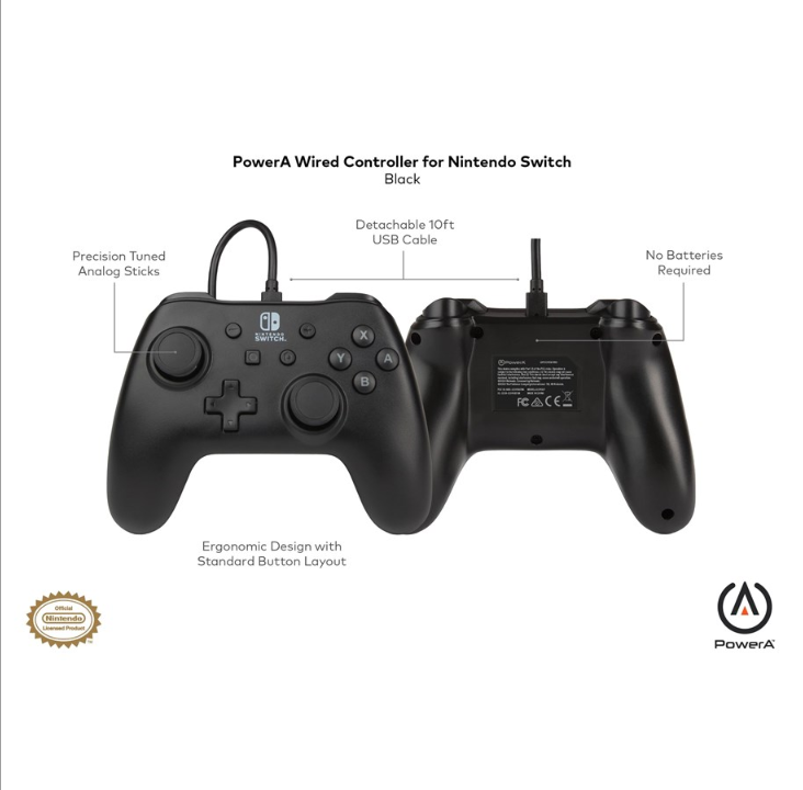 PowerA Wired Controller for Nintendo Switch, Black - Gamepad - Nintendo Switch