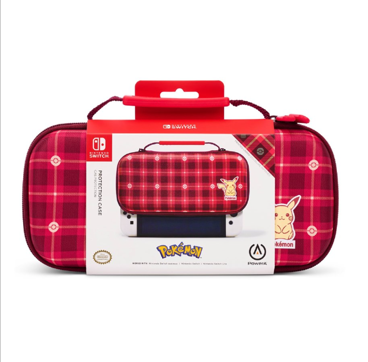 PowerA Protective Case for Nintendo Switch - OLED Model, Nintendo Switch or Nintendo Switch Lite - Pikachu Plaid - Red