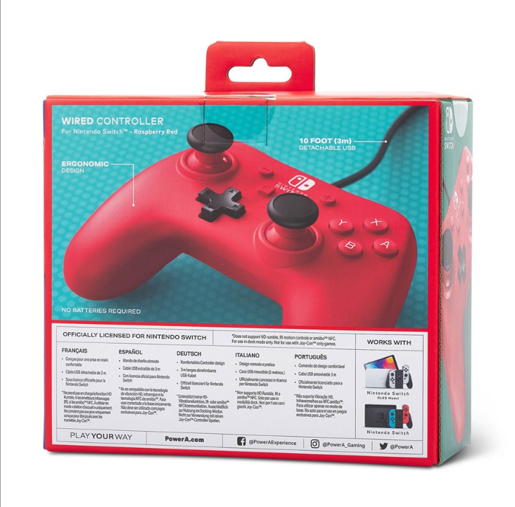 PowerA Wired controller for Nintendo Switch Raspberry red - Gamepad - Nintendo Switch