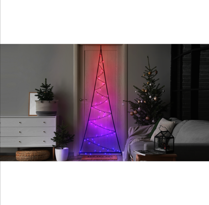 Twinkly Light Tree - Door Mounting Artificial Tree with 70 RGB + Warm White LEDs. 2 Meters. Black Wire.