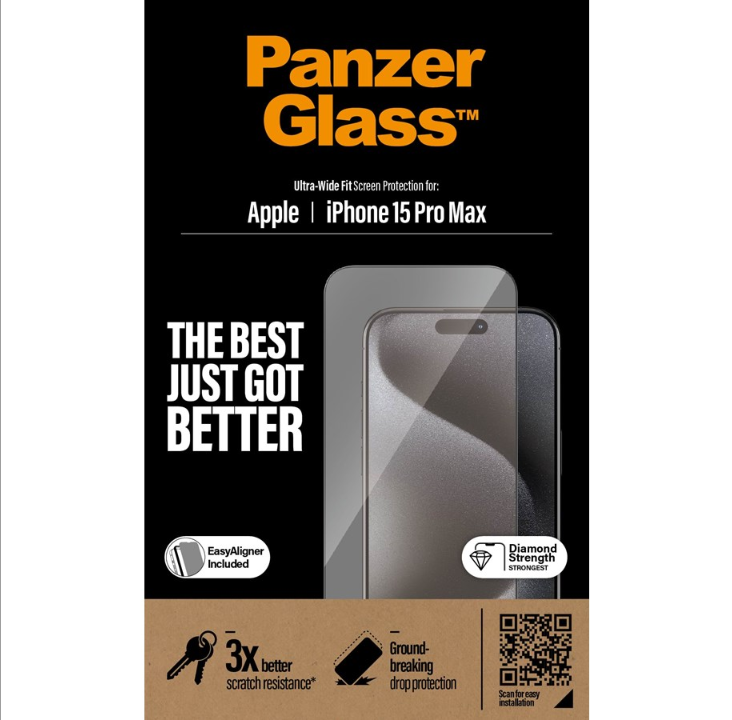 PanzerGlass Screen Protector Apple iPhone 15 Pro Max | Ultra Wide Fit