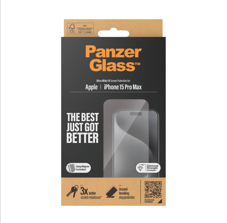 PanzerGlass Screen Protector Apple iPhone 15 Pro Max | Ultra Wide Fit