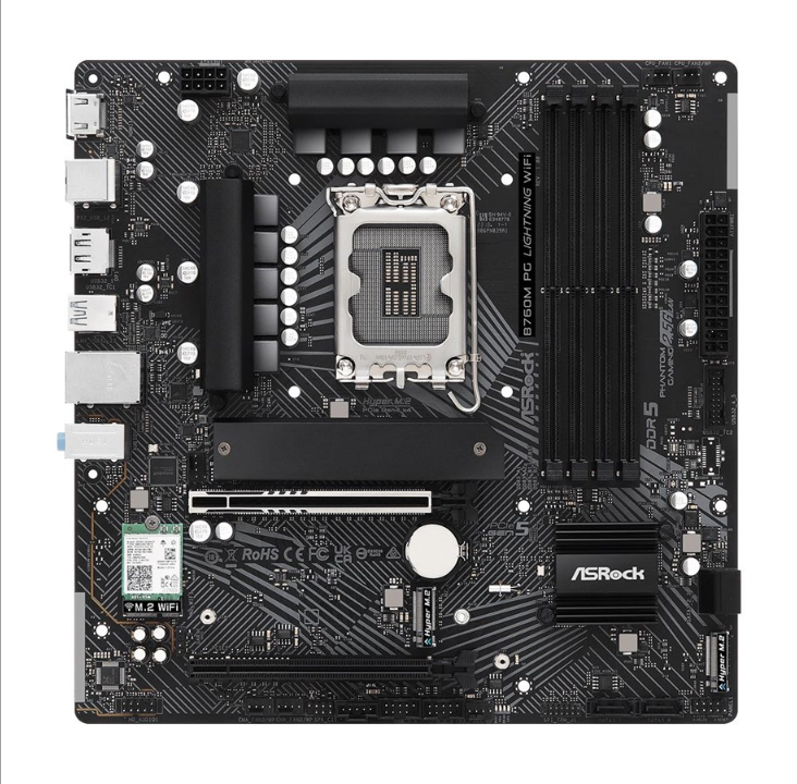 ASRock B760M PG LIGHTNING WIFI Motherboard - Intel B760 - Intel LGA1700 socket - DDR5 RAM - Micro-ATX