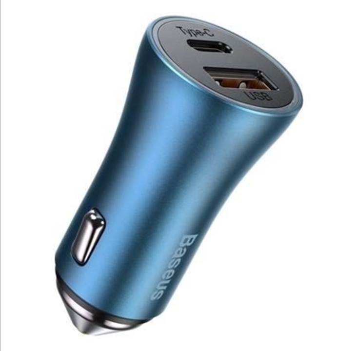 Baseus Golden Contactor Pro car charger USB + USB-C QC4.0+ PD SCP 40W (blue) + USB-C - Lightning cable 1m (blue)