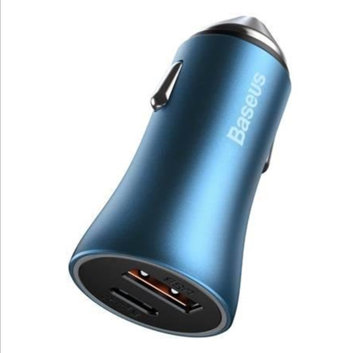 Baseus Golden Contactor Pro car charger USB + USB-C QC4.0+ PD SCP 40W (blue) + USB-C - Lightning cable 1m (blue)