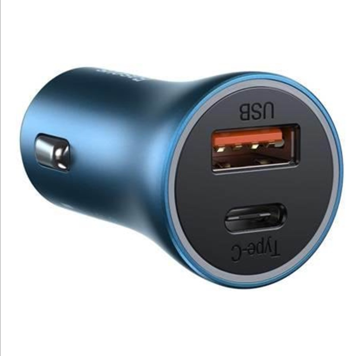 Baseus Golden Contactor Pro car charger USB + USB-C QC4.0+ PD SCP 40W (blue) + USB-C - Lightning cable 1m (blue)