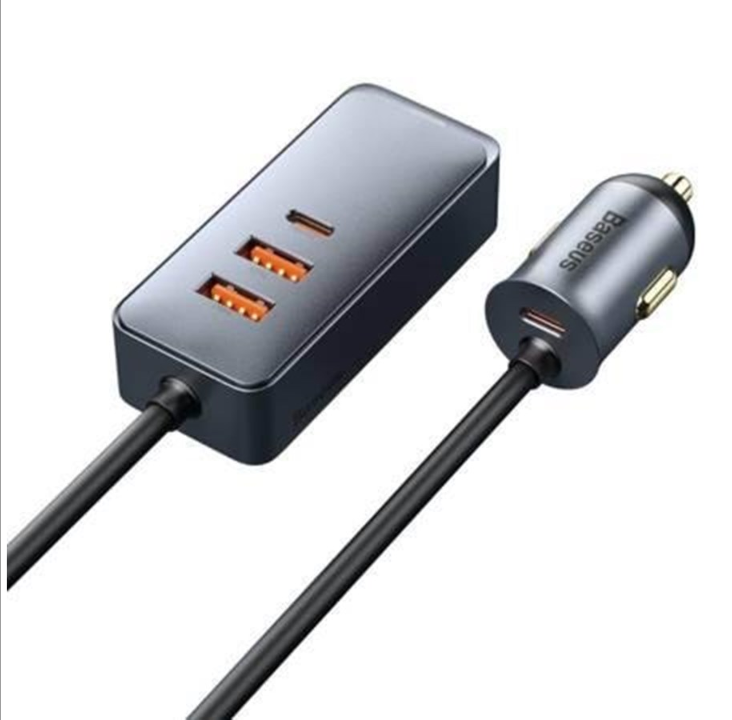 شاحن سيارة Baseus شارك مع سلك التمديد 2x USB 2x USB-C 120W (رمادي)