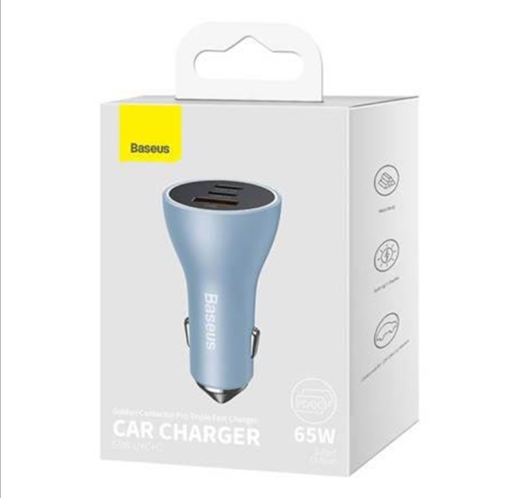 Baseus Car charger Golden Contactor Pro 2x USB-C 1x USB 65W (blue)