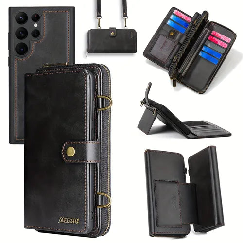 Luxury Wallet PU Leather Card Slot Multifunctional Magnetic Suction Phone Case Diagonal Cross Leather Case For Galaxy S22U/S23U