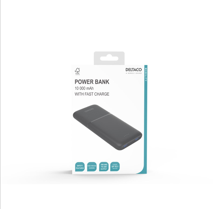 Deltaco PB-C1007 PowerBank - Svart - 10000 mAh